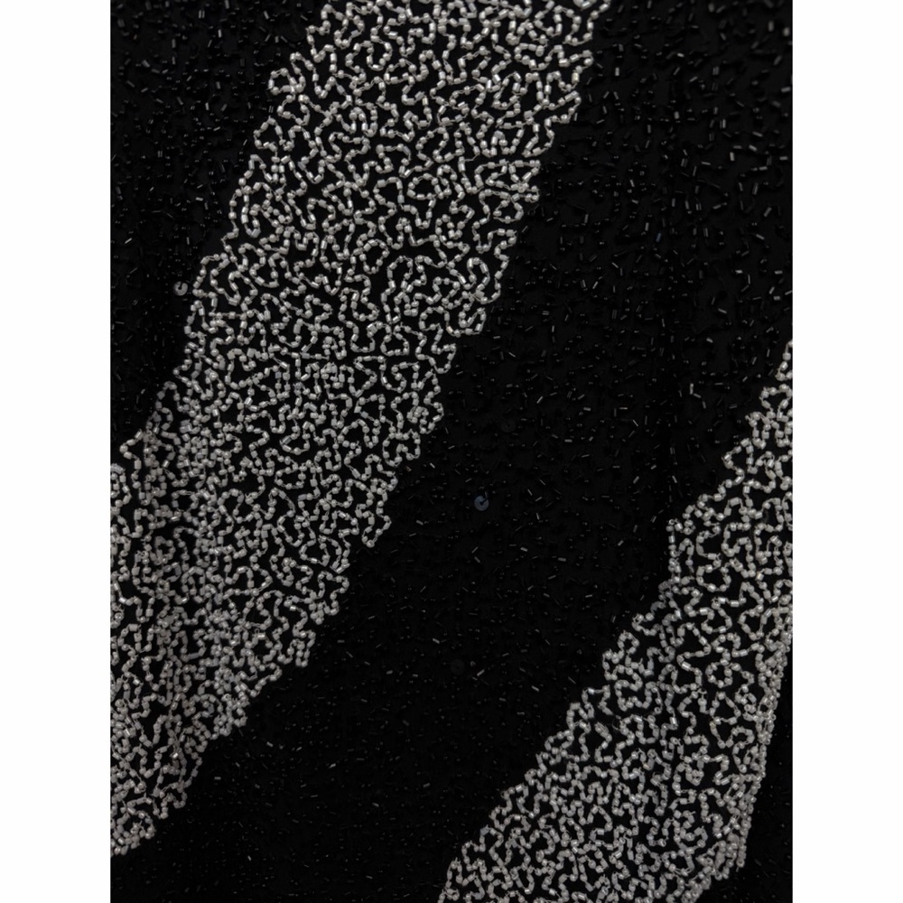 (VTG) SCALA • Black/White One-Shoulder Beaded Formal Maxi Gown w/ Side Slit, S - Picture 11 of 15